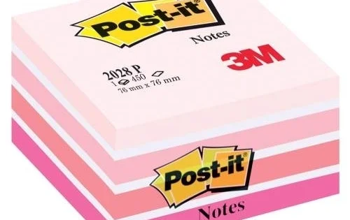 Bloček Post-it kostka 2028 P, 76x76mm, 450lístků, růžový Autentický