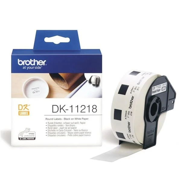 Samolepicí štítky Brother DK-11218, kulaté ? 24 mm, papírové, s černým tiskem, bílé Vysoce Kvalitní