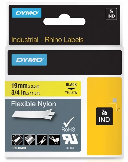 DYMO nylonová flexibilní páska RHINO D1 19 mm x 3,5 m, černá na žluté, S0718090 Zlevněný