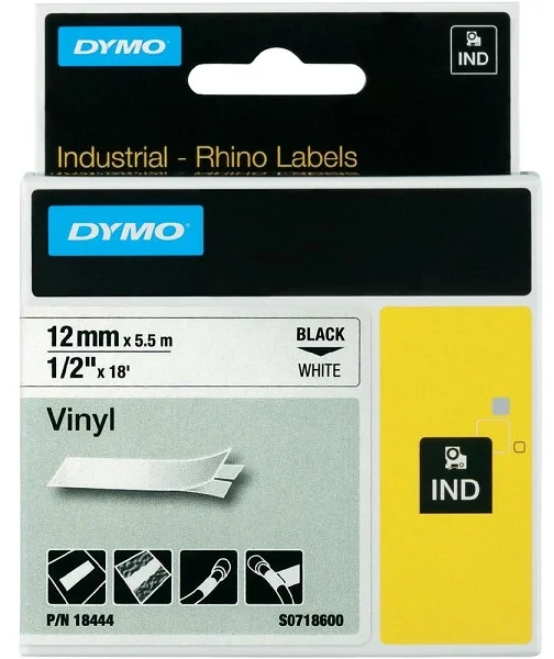 DYMO vinylová páska RHINO D1 12 mm x 5,5 m, černá na bílé, S0718600 Cenový Hit