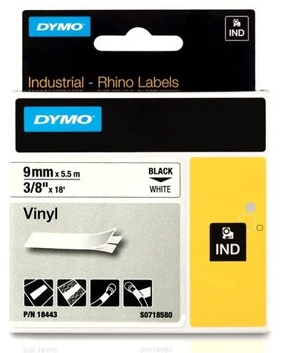 DYMO vinylová páska RHINO D1 9 mm x 5,5 m, černá na bílé, S0718580 Rychlé Dodání