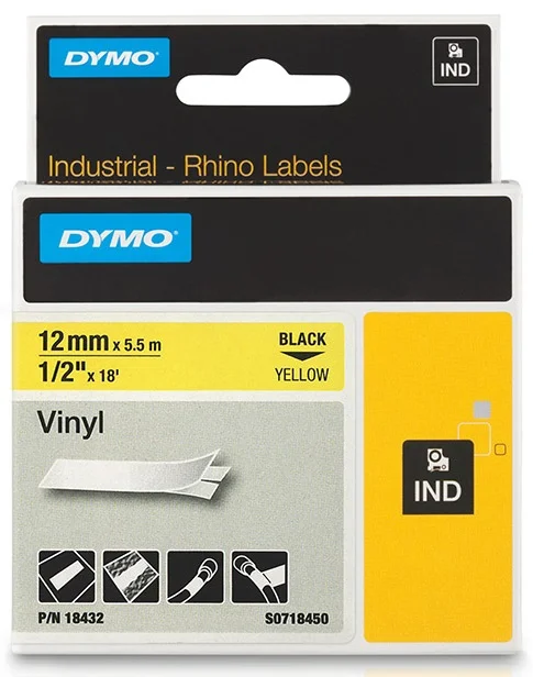 DYMO vinylová páska RHINO D1 12 mm x 5,5 m, černá na žluté, S0718450 Ihned K Objednání