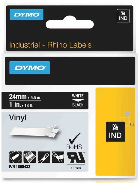 DYMO vinylová páska RHINO D1 24 mm x 5,5 m, bílá na černé, 1805432 Ihned K Objednání