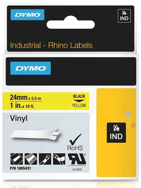 DYMO vinylová páska RHINO D1 24 mm x 5,5 m, černá na žluté, 1805431 Výprodej