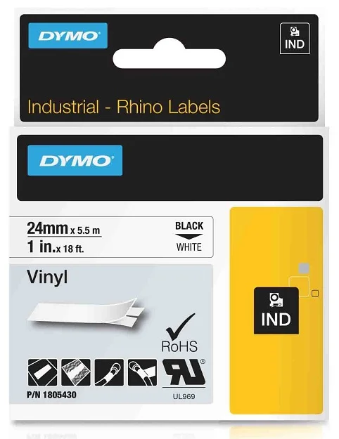 Koupit Online DYMO vinylová páska RHINO D1 24 mm x 5,5 m, černá na bílé, 1805430
