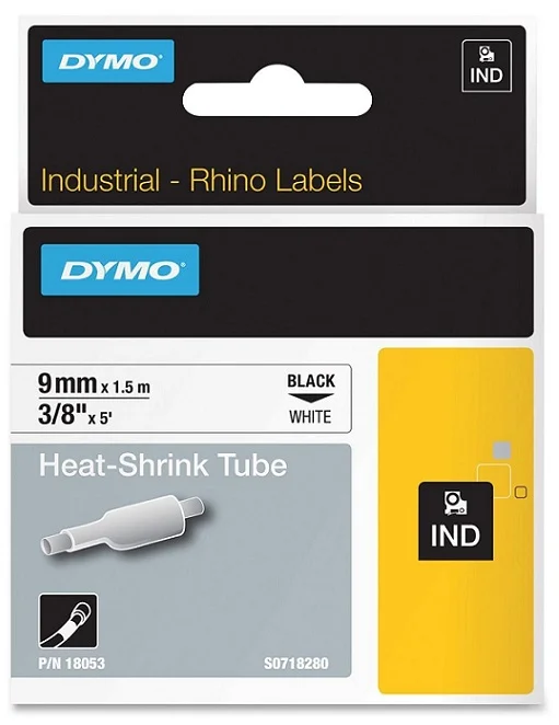 DYMO plochá smršťovací bužírka RHINO D1 9 mm x 1,5 m, černá na bílé, S0718280 Originální