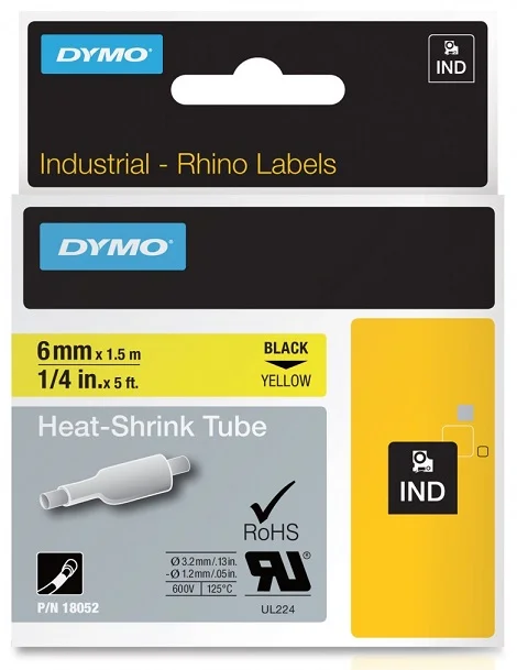 DYMO plochá smršťovací bužírka RHINO D1 6 mm x 1,5 m, černá na žluté, S0718270 Dokud Zásoby Vydrží
