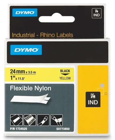 Originální DYMO nylonová flexibilní páska RHINO D1 24 mm x 3,5 m, černá na žluté, S0773850