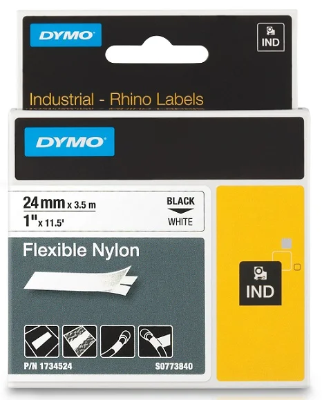 Vrácení Zdarma DYMO nylonová flexibilní páska RHINO D1 24 mm x 3,5 m, černá na bílé, S0773840