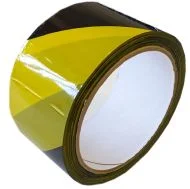 Páska lepicí-žluté pruhy, levá, 50mm x 66m Výprodej