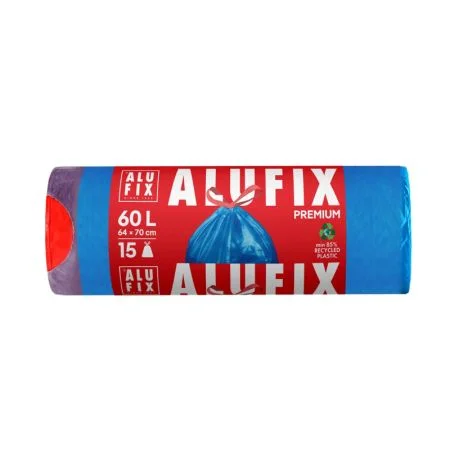 Časově Omezené Pytle do koše Alufix Premium stahovací - 71x64cm / 60l / 26my / 15ks / modrá
