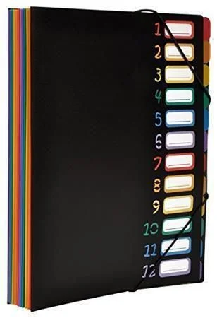Bezpečná Platba Spisové desky Rainbow Class, černá, na gumičku, PP, 12 částí, VIQUEL