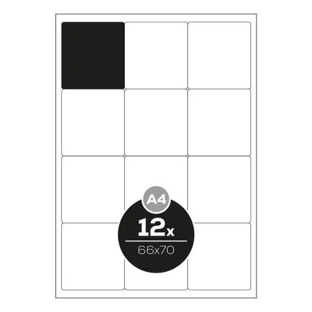 Tovární Cena Etikety PRINT A4 / 100 ks, 66x70 - 12 etiket, bílé