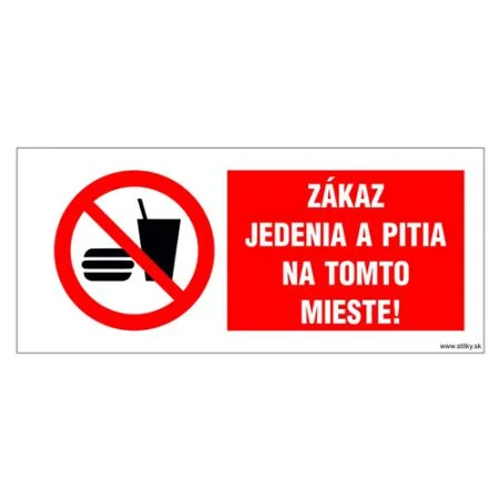 Značkový Etikety Info - Zákaz jídla a pití na tomto místě 262x115 mm