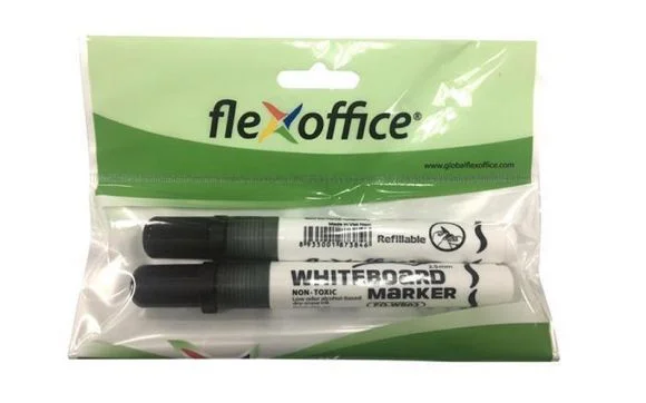 Finální Výprodej Popisovač na bílou tabuli WB02, černá, 2,5mm, kuželový hrot, 2 ks, blistr, FLEXOFFICE