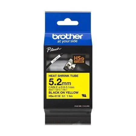 TZ páska HSe-611E, žlutá-černá, 5,2 mm x 1,5 m, smršťovací, BROTHER 23328 Nejprodávanější