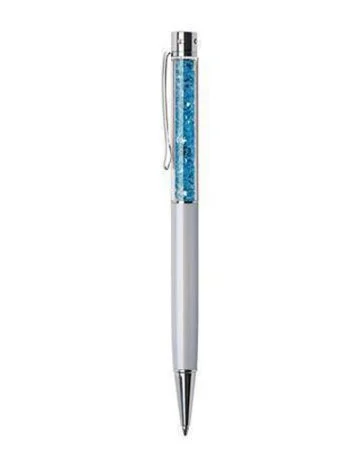 Kuličkové pero SWAROVSKI® Crystals, krémově bílá, modré krystaly v horní části pera, 14 cm, ART CRYS Víkendová Akce