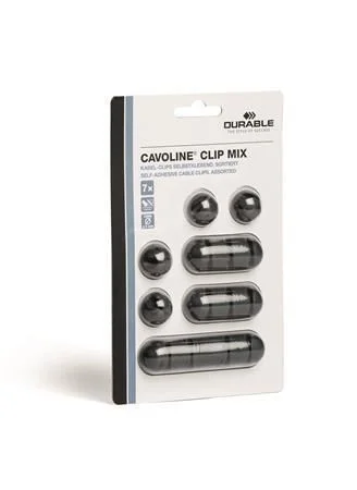 Nová Kolekce Držák na kabely CAVOLINE Clip mix, šedá, samolepicí, DURABLE 504137 ,balení 7 ks