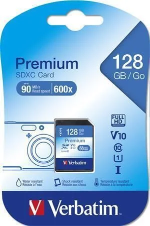 Víkendová Akce Paměťová karta Premium, SDXC, 128GB, CL10/U1, 45/10 MB/s, VERBATIM