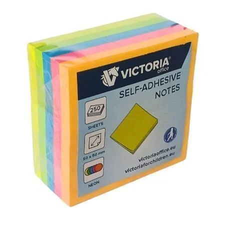 Nakupujte Hned Samolepicí bloček, mix neonových barev, 50 x 50 mm, 250 listů, VICTORIA OFFICE ,balení 250 ks