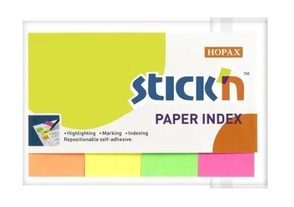 Samolepicí záložky, mix neonový barev, 50 x 20 mm, 4x 50 listů, papír, STICK N 21205 ,balení 200 ks Poslední Šance