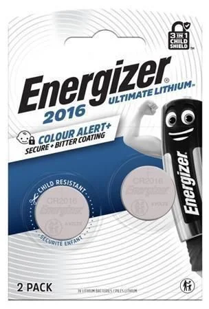 Knoflíková baterie Ultimate Lítium Performance, CR2016, 2 ks, barevné varování, ENERGIZER 76389004 ,balení 2 ks Levný