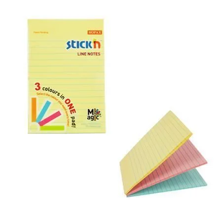 Samolepicí bloček Magic Pad, mix pastelový barev, linkovaný, 150 x 101 mm, 3x 90 listů, STICK N 21 ,balení 270 ks Akce