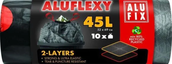 Značkový Pytle na odpadky Aluflexy, černá, zatahovací, 45 l, 10 ks, LDPE, ALUFIX,balení 10 ks