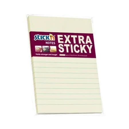 Samolepicí bloček Extra Sticky, pastelově žlutá, linkovaný, 150 x 101 mm, 90 listů, STICK N 21668 ,balení 90 ks Značkový