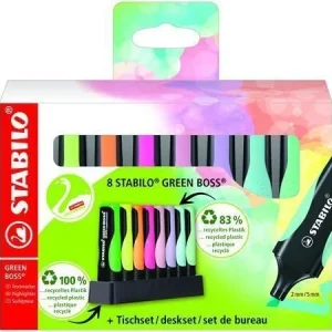 Zvýrazňovač Green Boss Pastel, 8 různých barev, 2-5 mm, sada na stůl, STABILO 6070/08-5 Cenově Výhodný