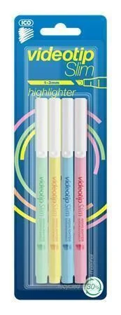 Zvýrazňovač Videotip Slim, 4 pastelové barvy, 1-3 mm, ICO 9580121004 Nízká Cena