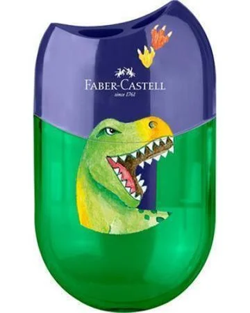 Ořezávátko Dinosaurus, displej/10 ks, modro-zelená, 2 otvory, se zásobníkem, FABER-CASTELL Vysoce Kvalitní