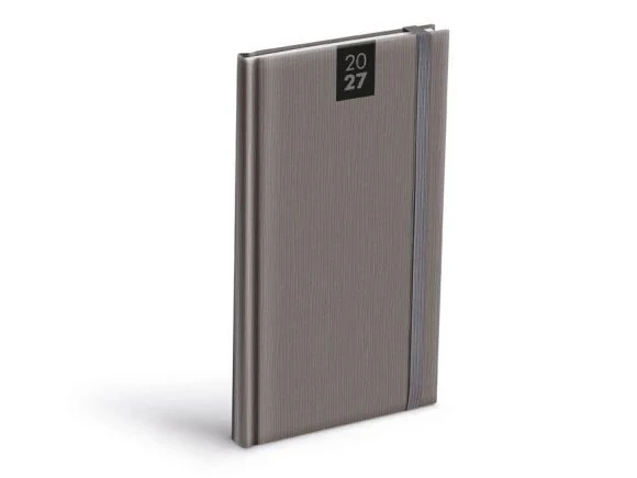Ověřený diář 2027 T806 PU šedý s gumkou 90x170mm 7781621